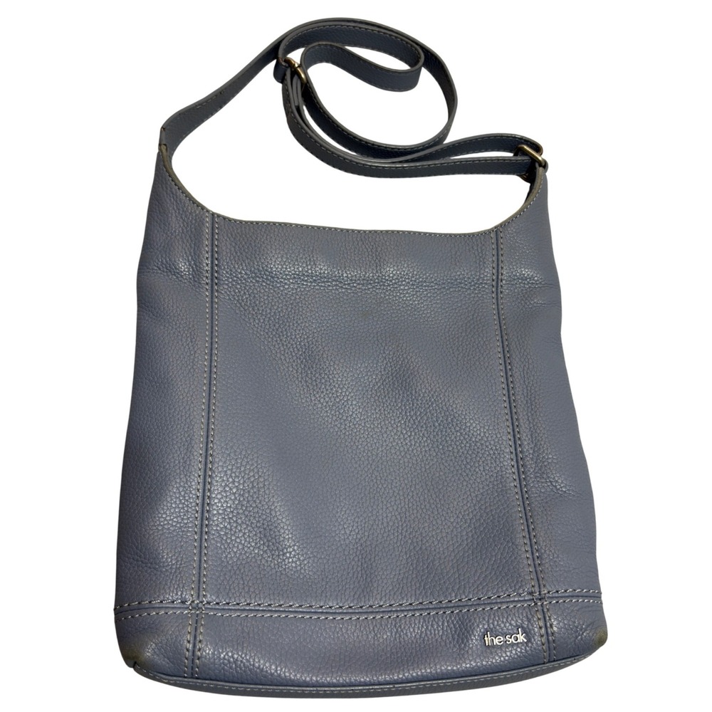 The Sak Crossbody Bag Women's Medium Blue Leather Pebbled Strap Distressed